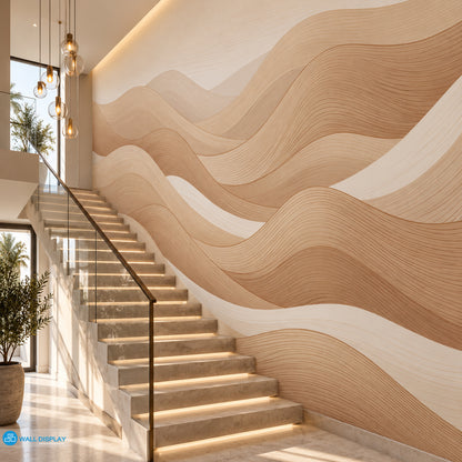 Sculpted Sand Dunes abstract beige wallpaper with flowing layered lines and warm neutral tones for modern interiors in Dubai UAE