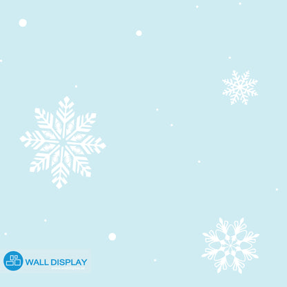 Snowflakes kids wallpaper with white snowflake patterns on a pastel blue background for nursery, baby room, and playroom walls.