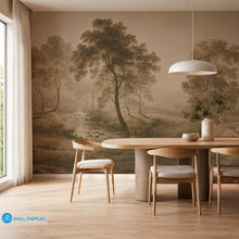 Load image into Gallery viewer, Serene River Valley Landscape Wall Mural with vintage trees and flowing stream
