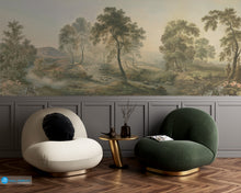 Load image into Gallery viewer, Serene River Valley Landscape Wall Mural with vintage trees and flowing stream
