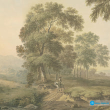 Load image into Gallery viewer, Vintage river valley wallpaper mural with woodland trees and countryside landscape
