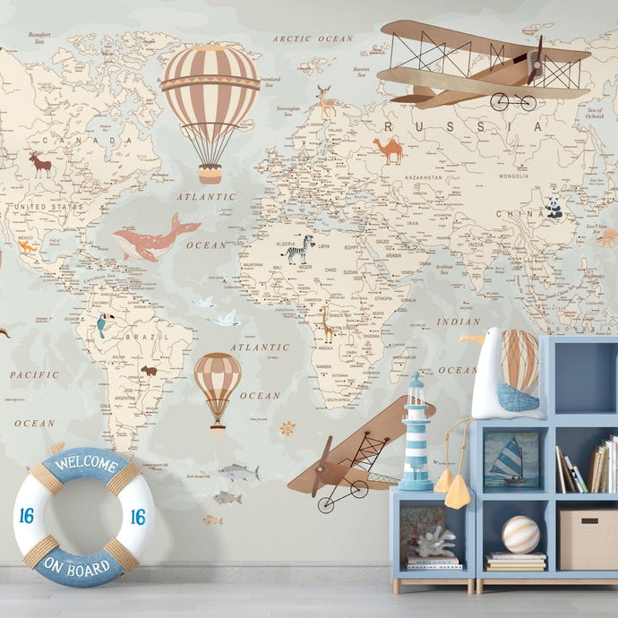 World Map II - Kids Wallpaper walldisplay wallpaper-dubai