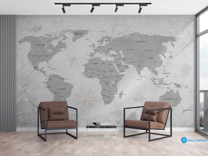 Vintage World Map wall mural in Dubai, Abu Dhabi and all UAE