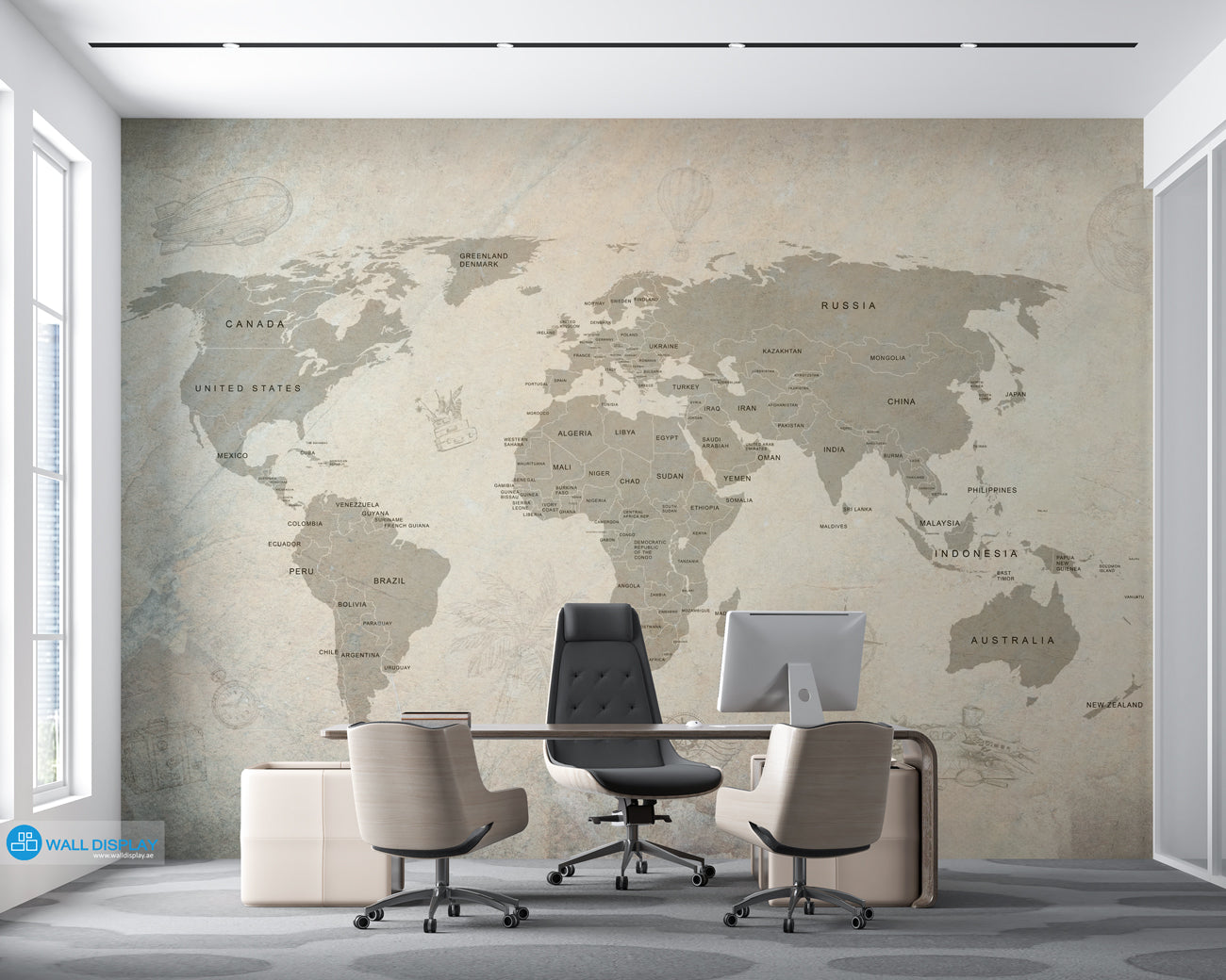 Vintage World Map wall mural in Dubai, Abu Dhabi and all UAE