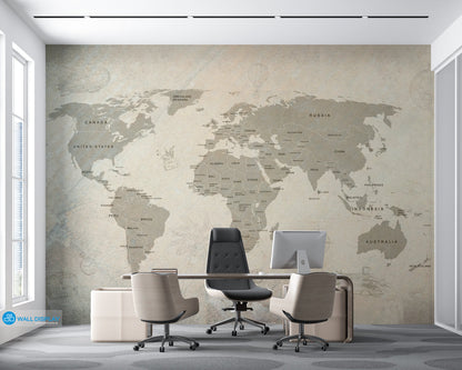 Vintage World Map wall mural in Dubai, Abu Dhabi and all UAE